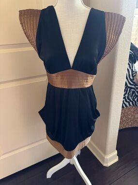 Mara Hoffman Black Silk Dress with Copper tone bands